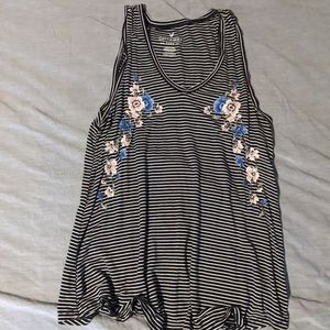 American Eagle striped tank top with embroidered flowers, size S